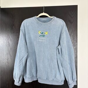 Urban Outfitters Blue Sweatshirt with Yellow Floral Embroidery